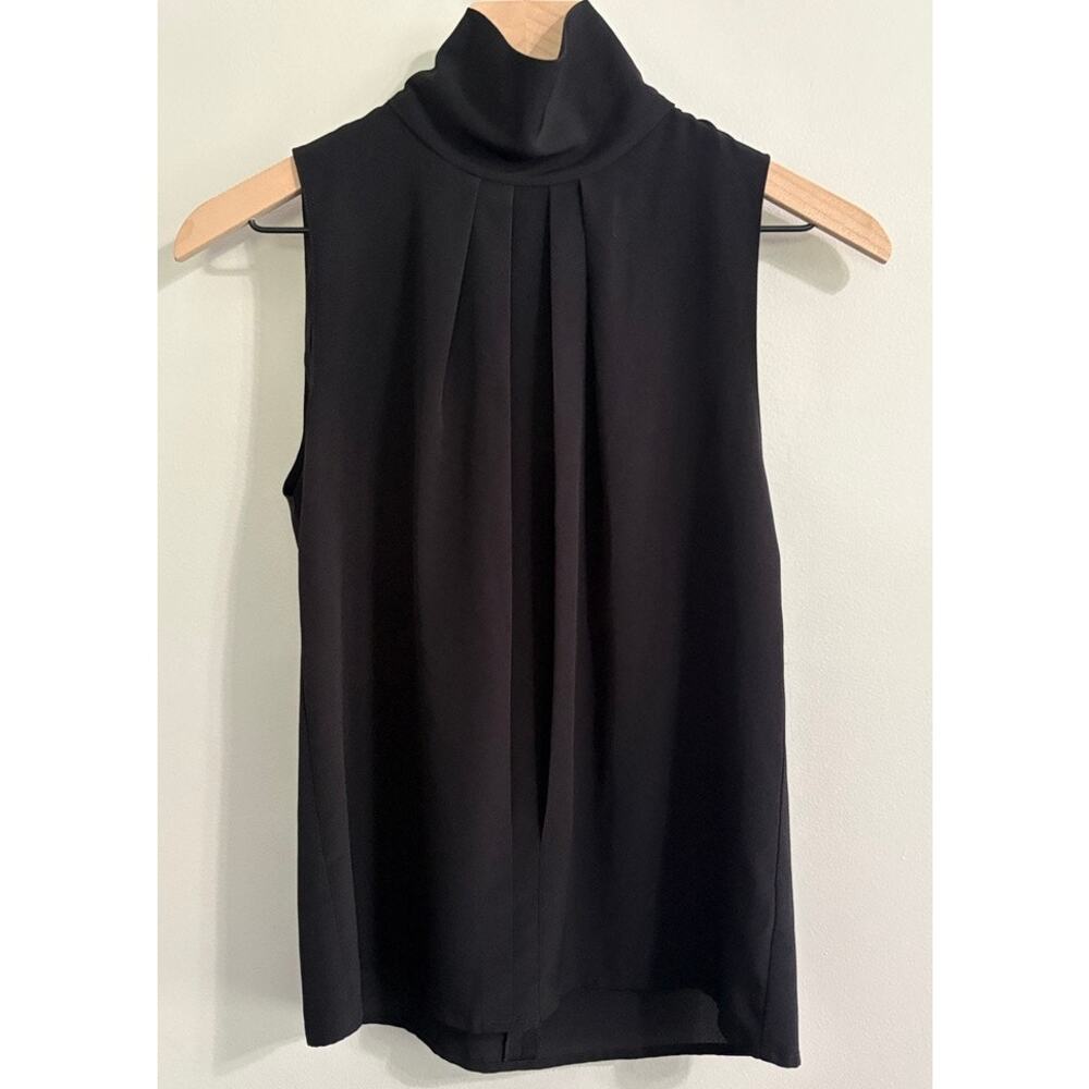 Anne Klein Vintage Black Mock Neck Sleeveless Shell Blouse Minimalist XS